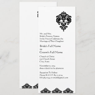 Invitación Elegante matrimonio negro floral Damask