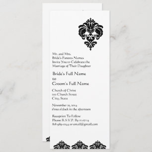 Invitación Elegante matrimonio negro floral Damask