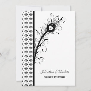Invitación Elegante matrimonio negro y blanco Damasco