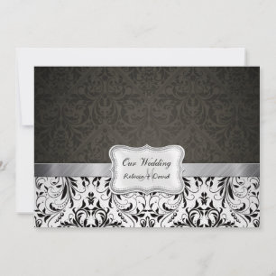 Invitación Elegante matrimonio negro y blanco Damasco invita