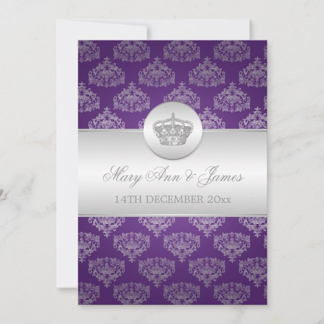 Invitación Elegante matrimonio real morado (Anverso)