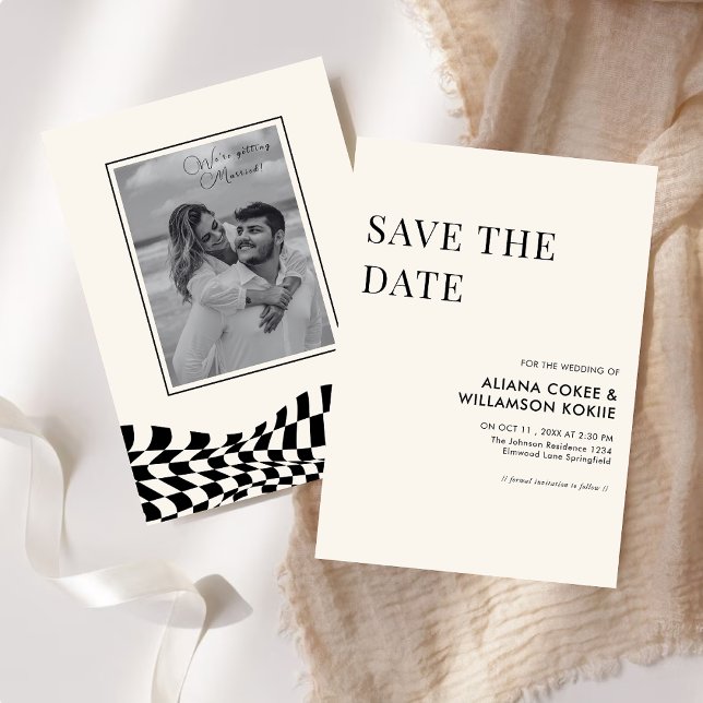 Invitación Elegante matrimonio retro en blanco y negro, salva (Subido por el creador)