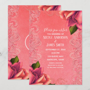 Invitación Elegante matrimonio Rosa de época rosa salmón