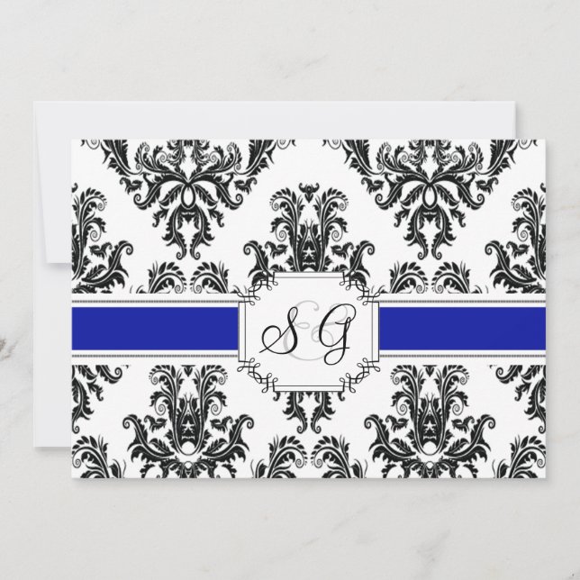 Invitación Elegante matrimonio Royal Blue Antique (Anverso)