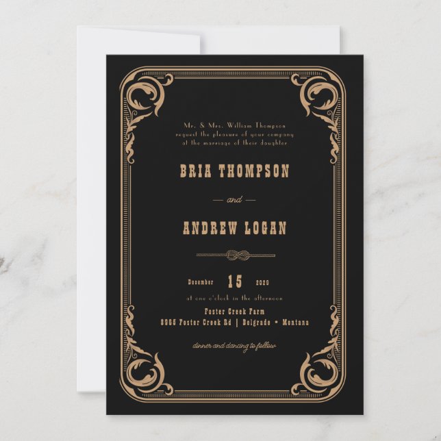 Invitación Elegante matrimonio rural (Anverso)