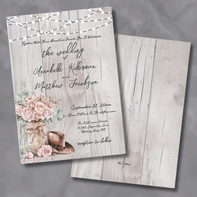 Invitación Elegante matrimonio rústico de Rosas de la madera (Elegant Rustic Wood Roses Country Wedding Invitation)
