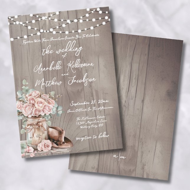 Invitación Elegante matrimonio rústico de Rosas de la madera (Elegant Rustic Wood Roses Country Wedding Invitation)