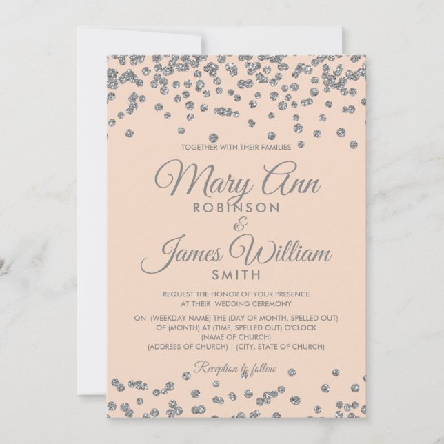 Invitación Elegante matrimonio Silver Purpurina Confetti Rubo (Anverso)