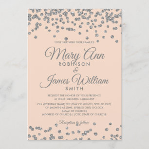Invitación Elegante matrimonio Silver Purpurina Confetti Rubo