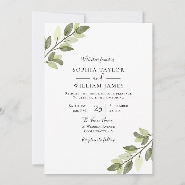Invitación Elegante matrimonio verde moderno (Anverso)