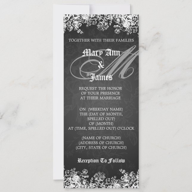 Invitación Elegante matrimonio victoriano florece negro (Anverso)