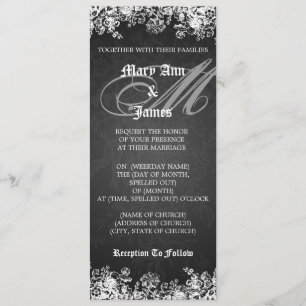 Invitación Elegante matrimonio victoriano florece negro