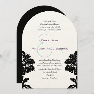 Invitación Elegante matrimonio victoriano negro Damask