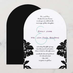 Invitación Elegante matrimonio victoriano negro Damask