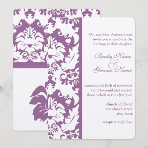 Invitación Elegante matrimonio victoriano-violeta Damask