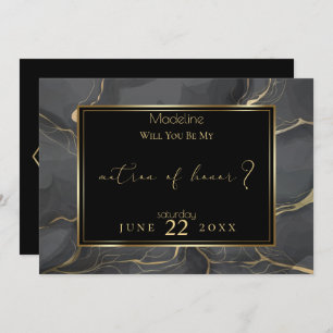 Invitación Elegante Matrón de Honor de Mármol Negro y Oro
