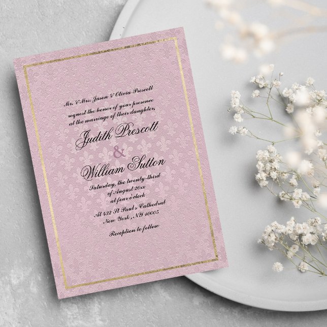 Invitación Elegante mauve rosa fleur de lis floral boda (Elegant mauve pink fleur de lis floral wedding)