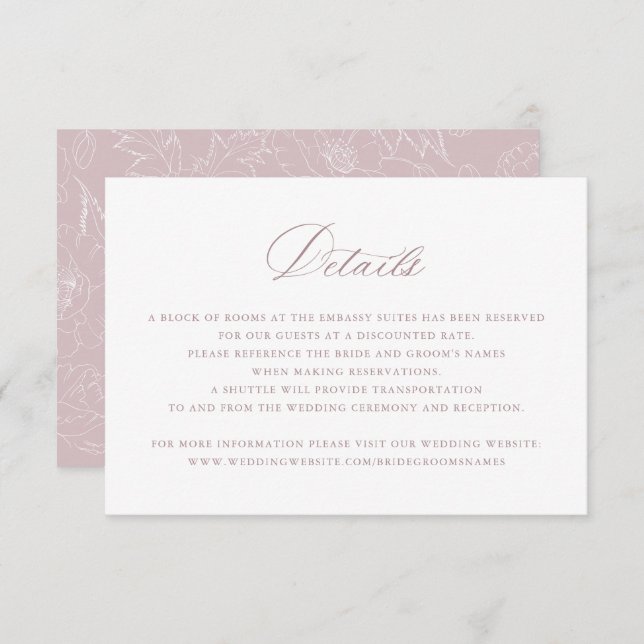 Invitación Elegante Mauve Rubor Script Boda Detalles Insertar (Anverso / Reverso)