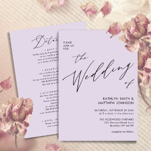 Invitación Elegante Mauve Todo En Un Boda De Guión Moderno