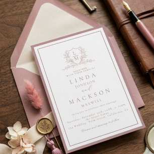 Invitación Elegante Mauve y cresta botánica monograma boda