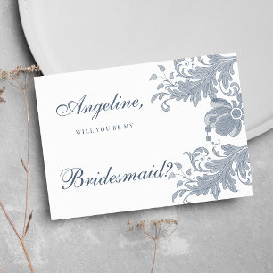Invitación Elegante mauza blanca azul encaje floral Bridesmai