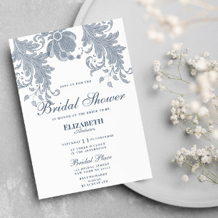 Invitación Elegante mauza blanca azul floral encaje Bridal Sh