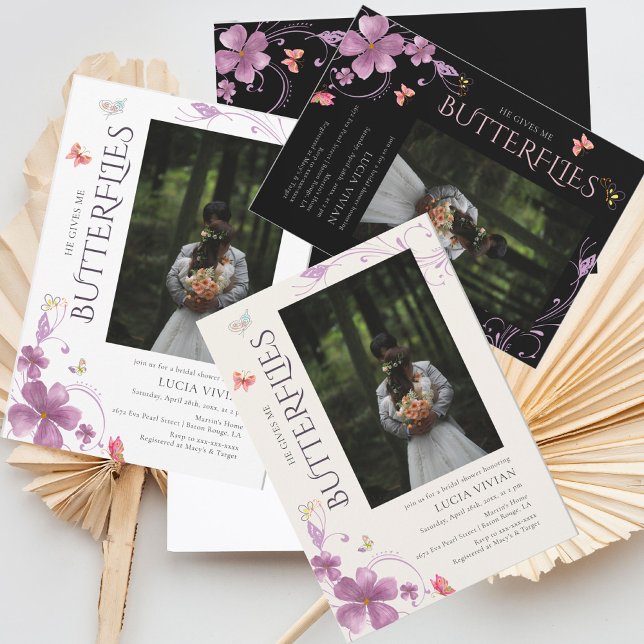 Invitación Elegante me da ducha de novia con fotos de maripos (Subido por el creador)