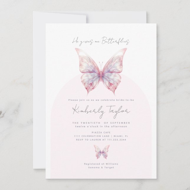 Invitación Elegante Me Da Mariposas Ducha Bridal (Anverso)