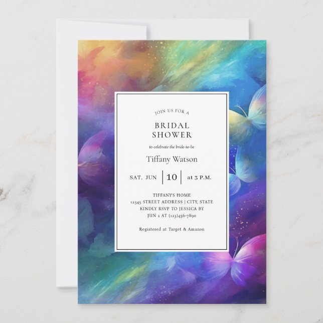 Invitación Elegante Me Da Mariposas Ducha Bridal (Anverso)
