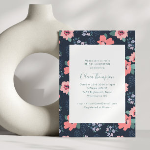 Invitación Elegante medalla de novia floral de la Marina Azul