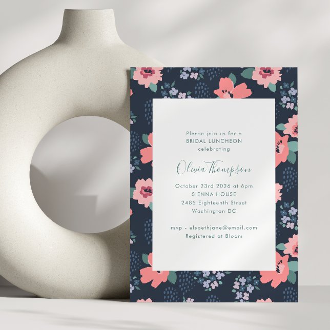 Invitación Elegante medalla de novia floral de la Marina Azul (Subido por el creador)