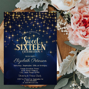 Invitación Elegante medalla de oro de la marina dulce azul 16