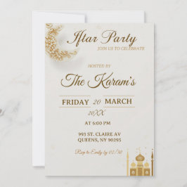 Invitación Elegante Media Luna de Oro, Fiesta de Iftar de Ram