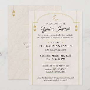 Invitación Elegante Media Luna de Oro y Linterna de Iftar de