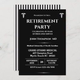 Invitación Elegante Médica Fiesta de Jubilación Negro y Blanc