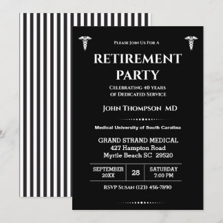 Invitación Elegante Médica Fiesta de Jubilación Negro y Blanc