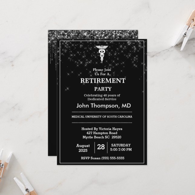 Invitación Elegante Médica Retirada Fiesta de luces de cadena (Anverso/Reverso In Situ)