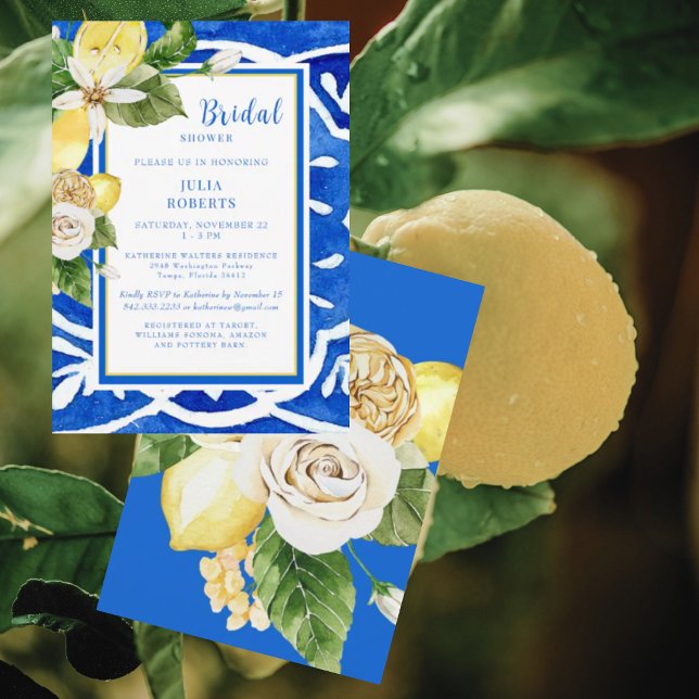 Invitación Elegante Mediterráneo Tropical Floral Cobalto Azul (Subido por el creador)
