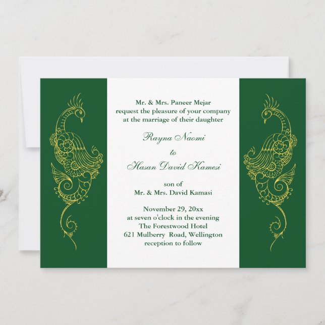 Invitación Elegante Mehndi Peacock Wedding Invita a un Blanco (Anverso)