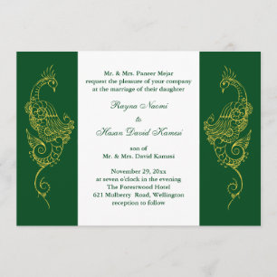 Invitación Elegante Mehndi Peacock Wedding Invita a un Blanco