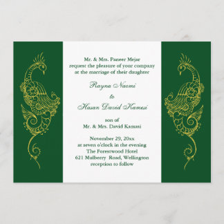 Invitación Elegante Mehndi Peacock Wedding Invita a un Blanco
