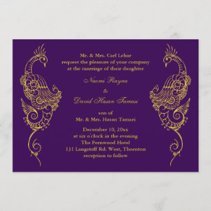 Invitación Elegante Mehndi Peacock Wedting - Púrpura