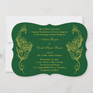 Invitación Elegante Mehndi Peacock Wedting - Verde