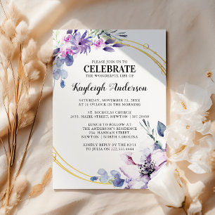 Invitación Elegante memorial de flor de agua púrpura