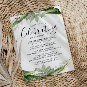 Invitación Elegante memorial de follaje botánico de simpatía