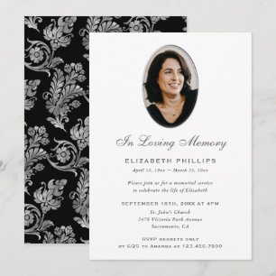 Invitación Elegante Memorial Fotográfico Negro Plata