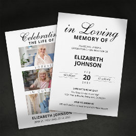 Invitación Elegante memorial fúnebre con 3 fotos en mosaico
