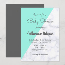 Invitación Elegante menta y ducha de bebé de mármol blanco