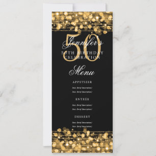 Invitación Elegante menú 50 cumpleaños con luces de oro