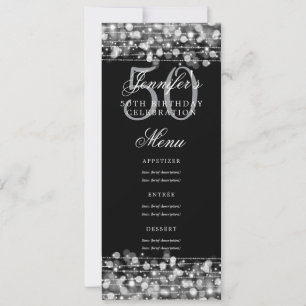 Invitación Elegante menú 50 cumpleaños con luces plateadas